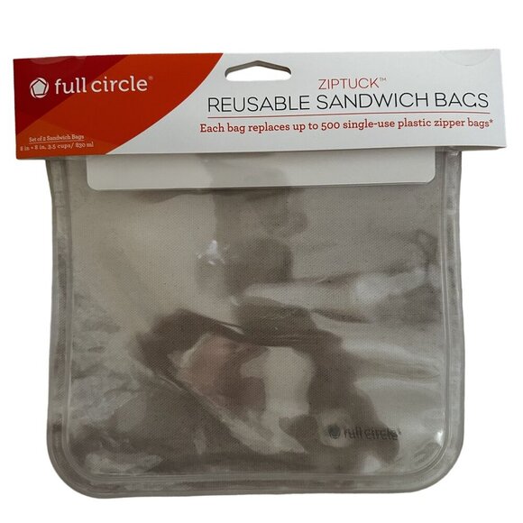 Full Circle Ziptuck Reusable Sandwich Bags 2-Pack BPA-Free Food-Safe Plastic - Picture 1 of 2